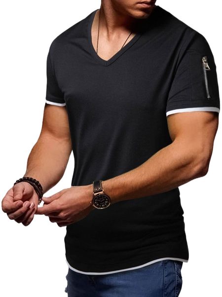 

men contrast trim zip detail tee e5wb#, White;black