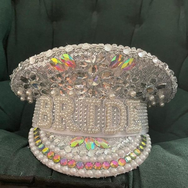 Berretti da donna con paillettes che bruciano argento sposa cappello militare fatto a mano marinaio capitano sergente cappello da festa di compleanno berretti