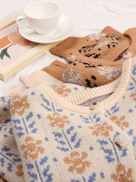 

autumn cardigan women korean fashion sweater prairie chic flowers knitted sweater cardigan jumpers cozy vintage outerwear 220816, White;black