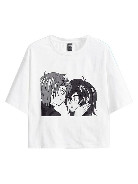 

x mar toons figure graphic round neck tee i9ci#, White