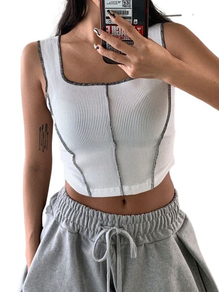 

dazy titching rib-knit tank o1il#, White
