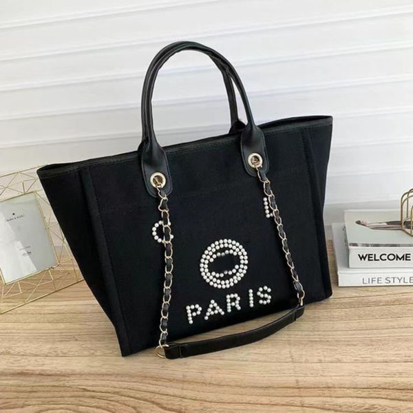 

classic luxury designers women's handbags beach bags brand ch pearl tote canvas evening bag ladies girl backpack female portable large