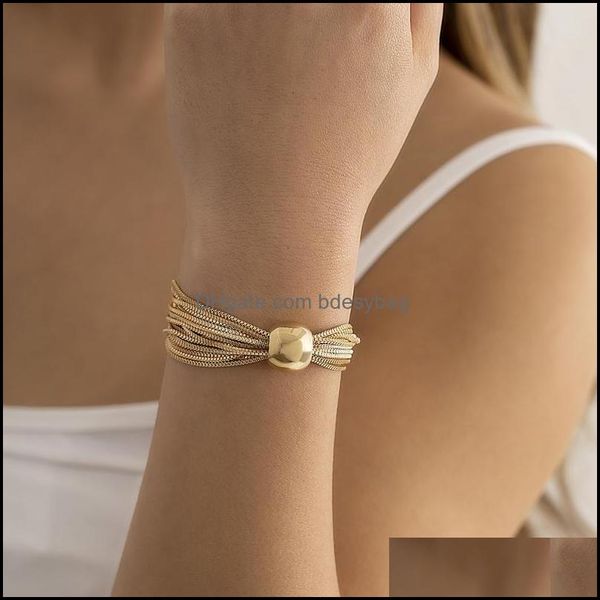 

charm bracelets jewelry ailodo punk big ball for women hiphop gold sier color mtilayer chain party banqu dhkrp, Golden;silver