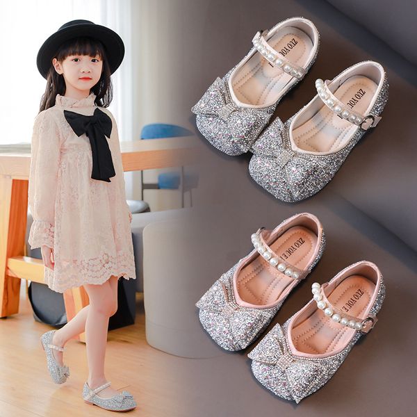 Fashion Girl Dress Shoes With A Bow Pearl Kids Designer Summer Dance Chaussures Filles Baby Chaussures Pour Enfants Toddler Bambini Sandali casual Rosa Beige