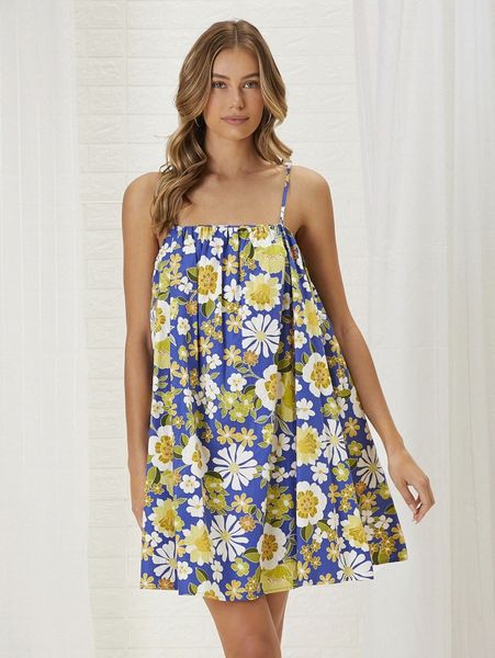 

floral print tie back cami dress v2bx#, Black;gray