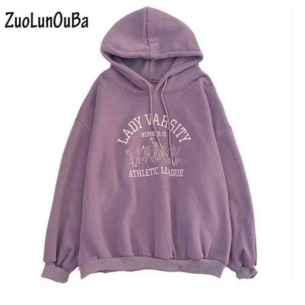 

zuolunouba ladies sweatshirt purple lady varsity winter fleece long sleeve loose pullover women hoodies t220726, Black