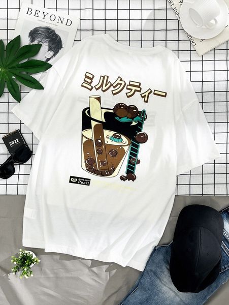 

men japanese letter & beverage print tee 87il#, White;black