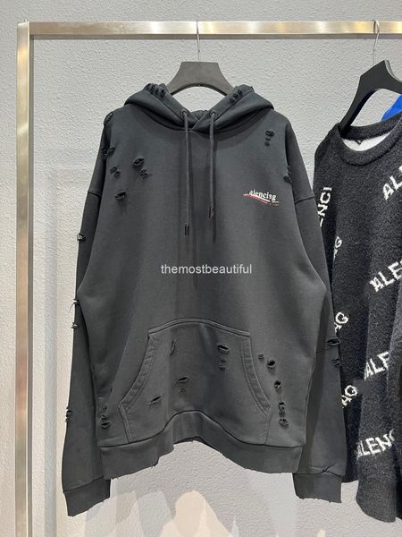 

men's hoodies & sweatshirts chaopai autumn and winter ins high street wind cola wave printed hole terry hoodie, Black