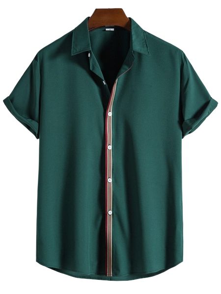 

men contrast block striped tape shirt o23w#, White;black