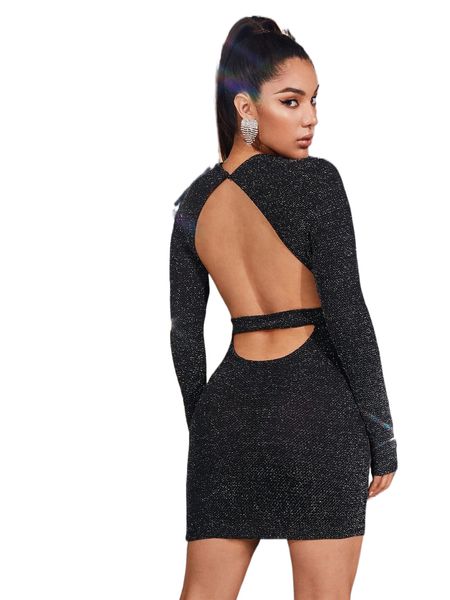 

low back glitter bodycon dress c2w3#, Black;gray