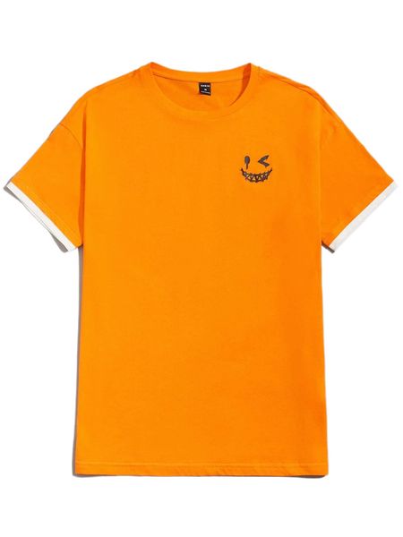 

men neon orange contrast cuff cartoon print tee l5gf#, White;black
