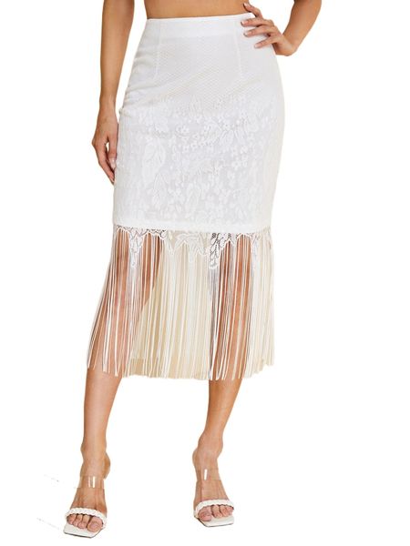 

fringe detail lace floral embroidery skirt t4dh#, Black