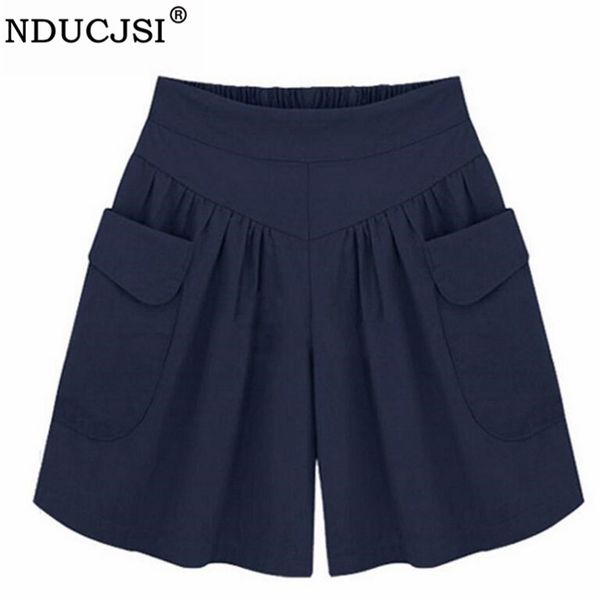 

nducjsi casual shorts women summer elastic waist loose black navy soft cotton femme street 220527, White;black