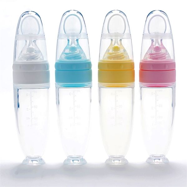 

squeezing feeding bottle silicone born baby training rice spoon infant cereal food supplement feeder safe tableware tools 220725