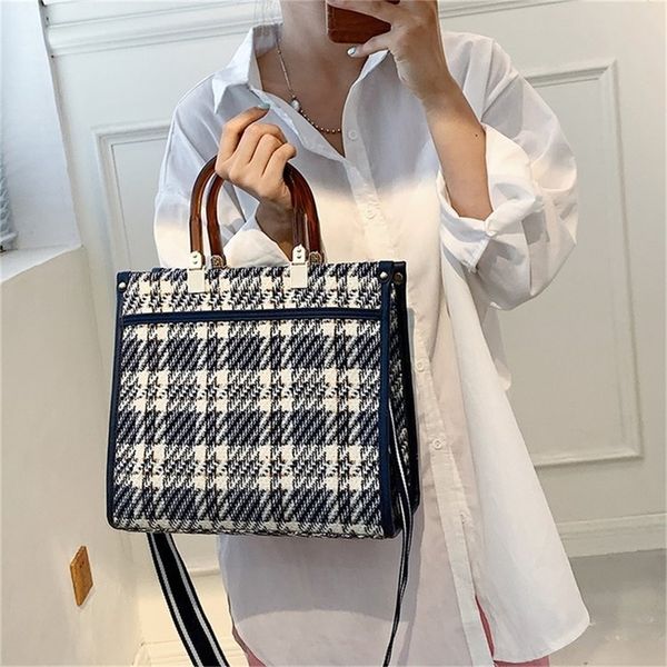 

female new portable canvas plaid wide belt single armpit messenger clearance outlet sale