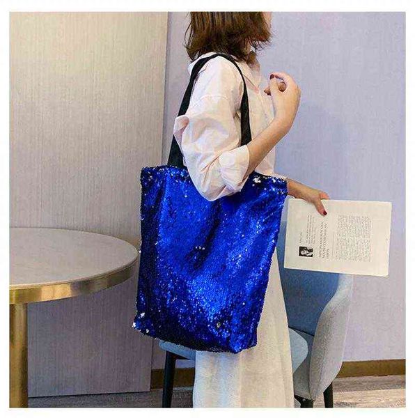 

shopping bags fashion women sequin large capacity handbags shiny discoloration shoulder bag party evening female tote purses 220412