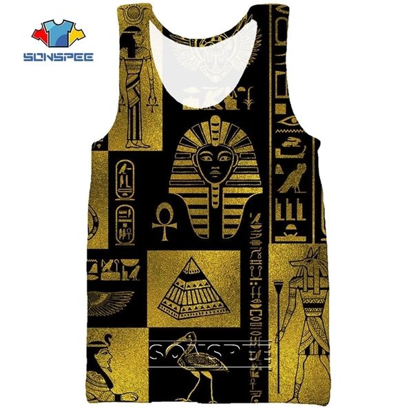 Sonspee 3d Imprimir antigo egípcio faraó mural Egito tanque masculino Tampo masculino Casual Casual Fitness Codification Gym Muscle Muscle Muscleless Vest 220627