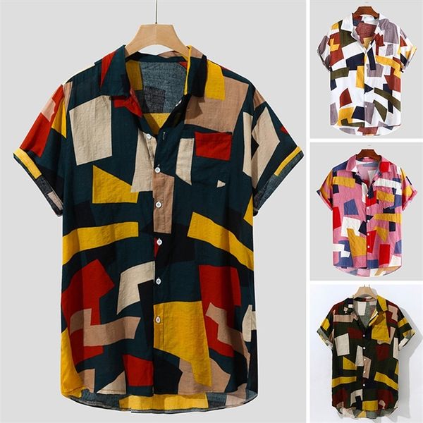 

cotton men's shirt ethnic print vintage short sleeve streetwear tess loose male beachwear holiday hawaiian shirts 220426, White;black
