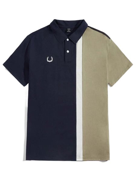 

men colorblock animal print polo shirt s77i#, White;black