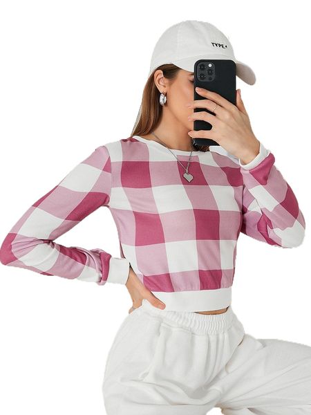 

buffalo plaid print crop sweatshirt h1iw#, Black