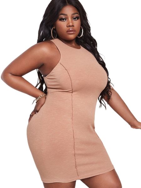 

sxy plus ribbed knit seam detail bodycon dress 41lg#, Black