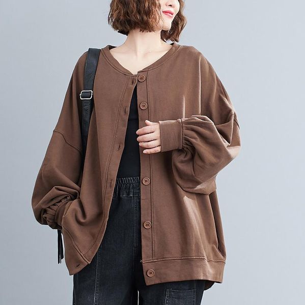 Casacos das Mulheres Big Size Mulheres Casaco de Algodão 2022 Outono Inverno Solto Bat Sleeve Fino Cardigan Cor Sólida Moda Coreana Outerwear