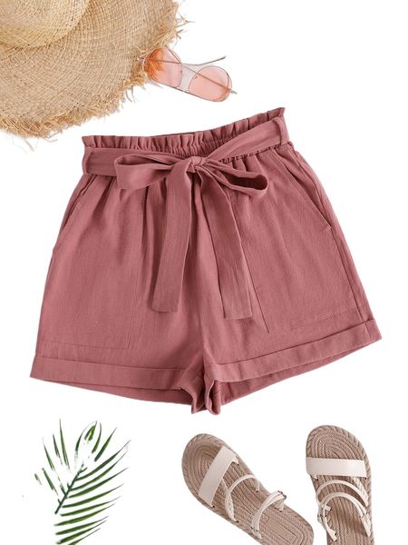 

paperbag waist wide leg belted shorts 67aa#, White;black