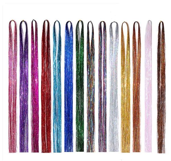 Lunghezza Sparkle Shiny Hair Tinsel Rainbow Silk Estensioni dei capelli Abbaglia le donne Hippie per intrecciare il copricapo