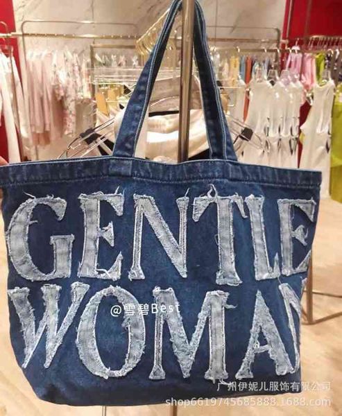 

shopping bags ins trend new literary and artistic large capacity one shoulder portable letter denim shopping bag 220420