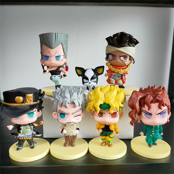 7 Stück JoJos Bizarre Adventure Actionfigur Spielzeug Kakyoin Tenmei SILVER CHARIOT Kujo Jotaro Aero Smith Puppe Autodekorationen 220523