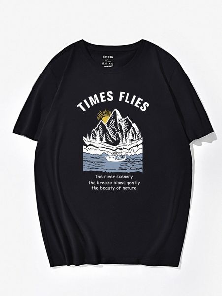 

men mountain & slogan graphic tee 50nc#, White;black