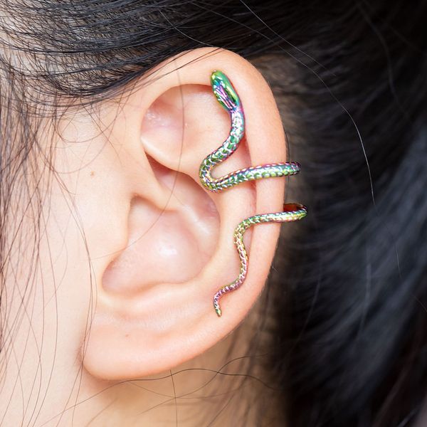 

s2999 fashion jewelry copper snake ear clip ajustable ear bone nail ear-clip single piece clip cuff, Silver