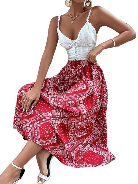 

scarf & paisley print tie front skirt o10d#, Black