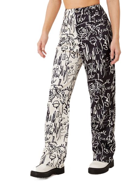 

colorblock graffiti straight leg pants p2w4#, Black;white