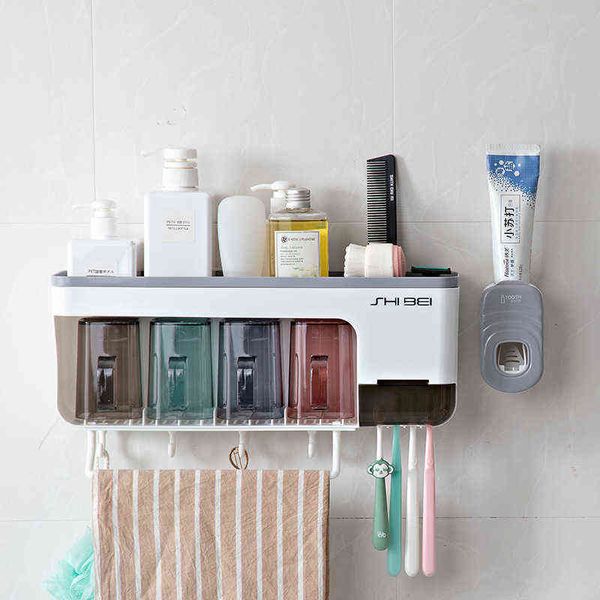 

toothbrush rack hole toilet wall mounted mouthwash cup storage box tape hook tooth extruder hanger set