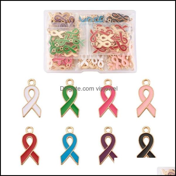 

charms jewelry findings components 160pcs 8 colors alloy enamel pendants cadmium lead awareness ribbon shape light gold plated 20x10x2mm h, Bronze;silver