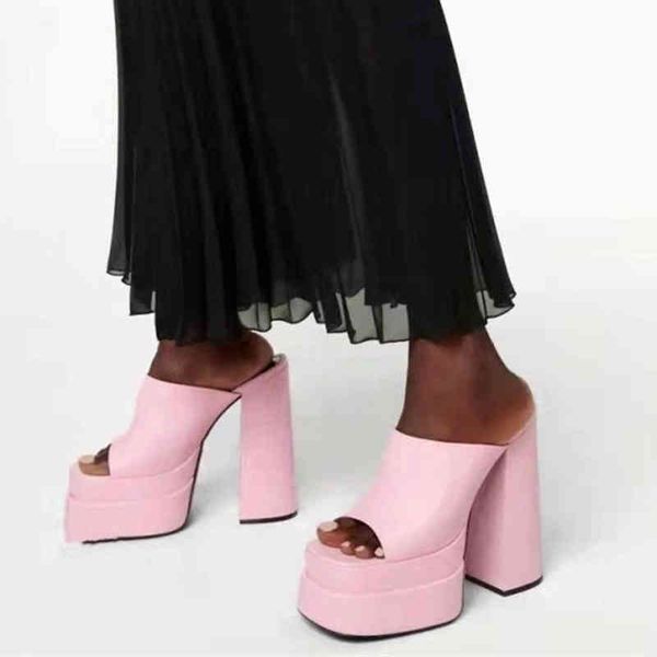 

2022 women's new comfortable sandals super high heels thick soled waterproof platform square head thick heels catwalk slippers, Black