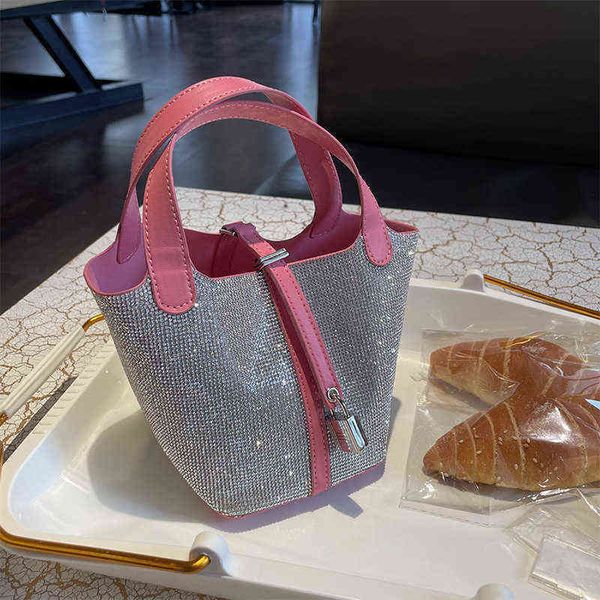 

premium textured rhinestone diamond bucket bag women handbag shoulder crossbody for party lady bling purse underarem 220516