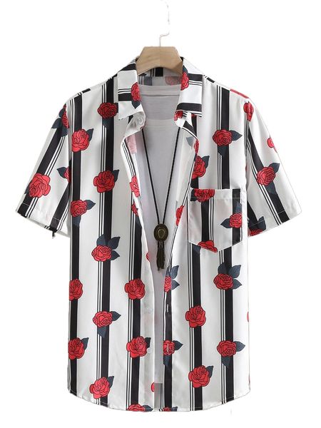 

men striped & floral print shirt without tee q3jv#, White;black