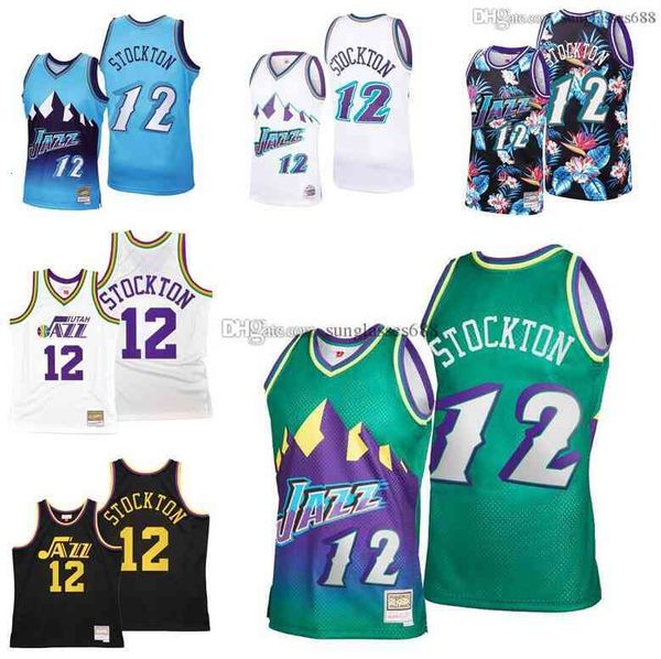 

stitched john stockton jersey s-6xl mitchell & ness 91-92 96-97 mesh hardwoods classics retro basketball jerseys men women youth, Black