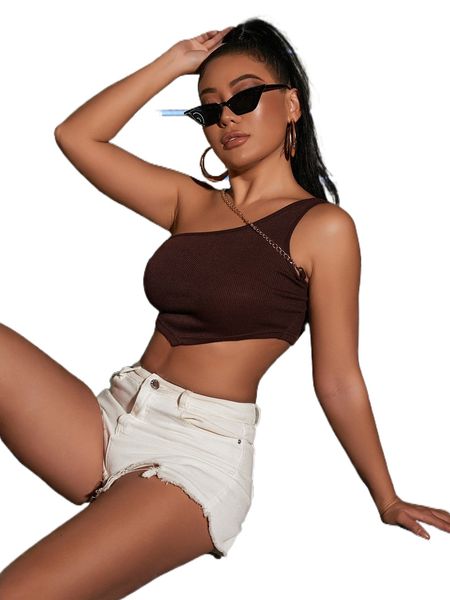 

sxy asymmetrical neck chain detail hanky hem crop x2b4#, White