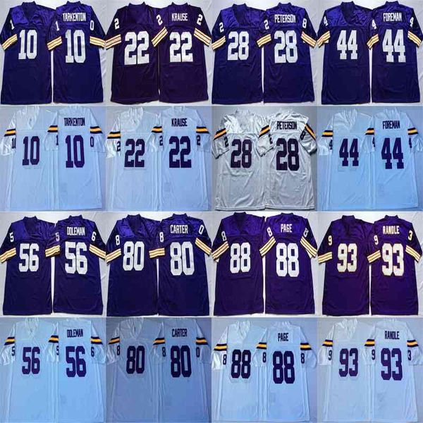 Nadir Fran Tarkenton Jersey Paul Krause Adrian Peterson Chuck Foreman Chris Doleman Mor Beyaz Retro Futbol Formaları Dikişli Erkek