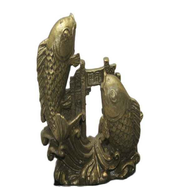 

fine old chinese unique copper carved pisces statue, Black