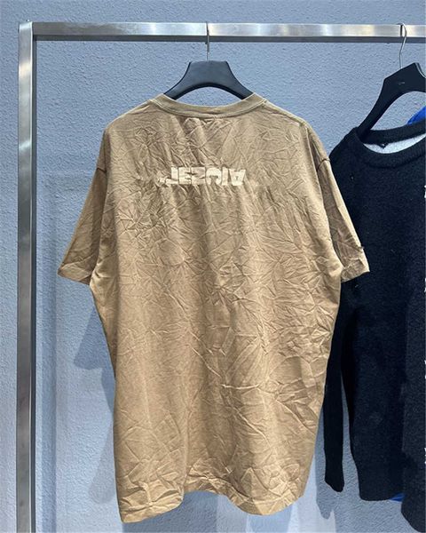 

men's t-shirts correct 22ss summer new reverse alphabet printed split and wrinkled couple short sleeve t-shirt ins tide brand, White;black