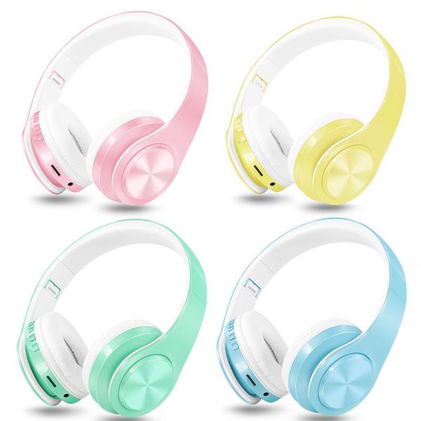 Fones de ouvido fones de ouvido estilo macaron cor quente cor sem fio bluetooth foneco estéreo fone de cabeça para a cabeça suporta fm mp3 microfone para tabelas móveis