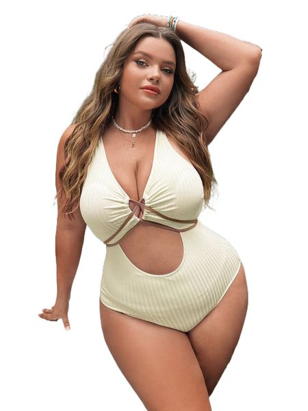 

plus cut out tie back one piece swimsuit w27y#, White;black