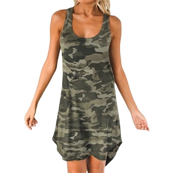 Taglie forti S 8XL Camouflage Abito da donna Casual Scollo a U Senza maniche Gonna a trapezio Beach Party Racer Back 220630