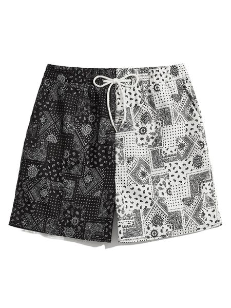 

romwe guys color-block paisley print shorts b4i5#, White;black