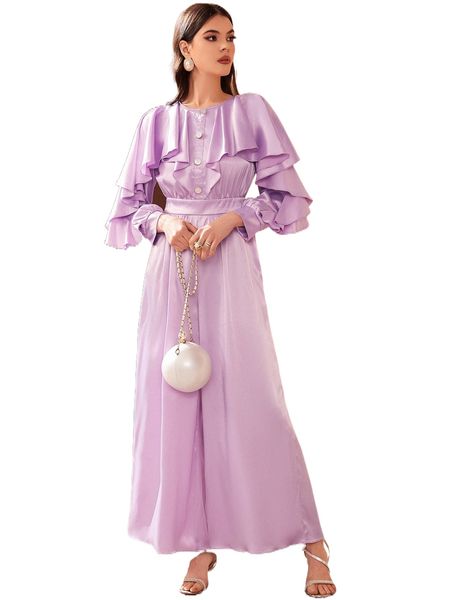 

ruffle trim button front wide leg jumpsuit u5oj#, Black;white