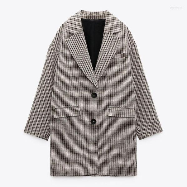 Misto lana da donna DiYiG DONNA 2022 Abbigliamento autunno e inverno Cappotto scozzese allentato temperamento moda stile britannico Phyl22